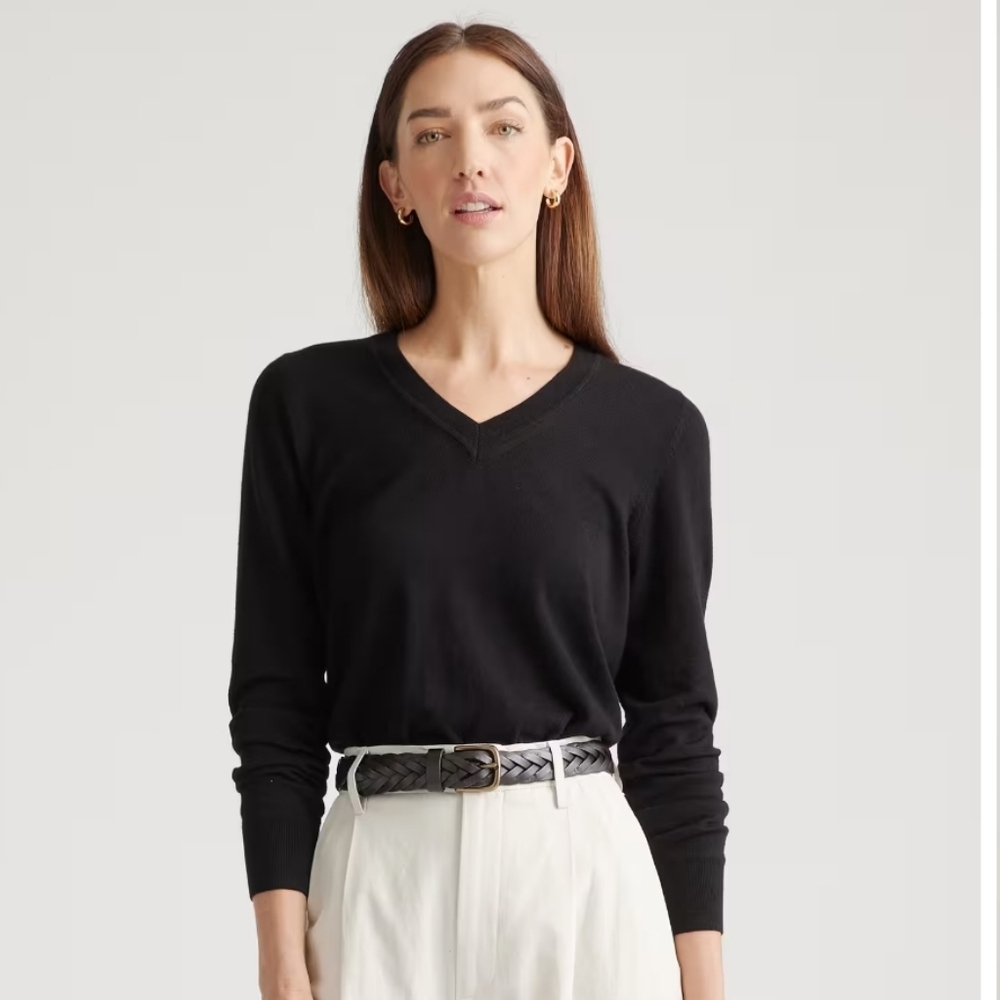 Quince Lightweight Organic Cotton Cashmere V-Neck Sweater SZ S NWT